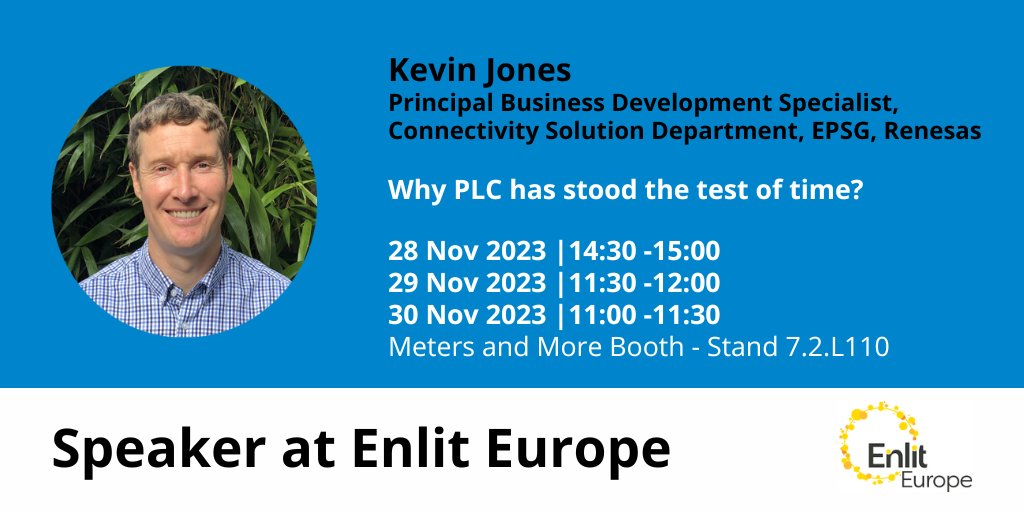 We are pleased to announce that Kevin Jones, Principal Business Development Specialist, Connectivity Solution Department, EPSG at <a href="/RenesasGlobal/">Renesas Electronics</a>, will be a speaker at the Meters and More booth at this year's <a href="/Enlit_Europe/">Enlit Europe</a> 

Save the date and we look forward to meeting you there!