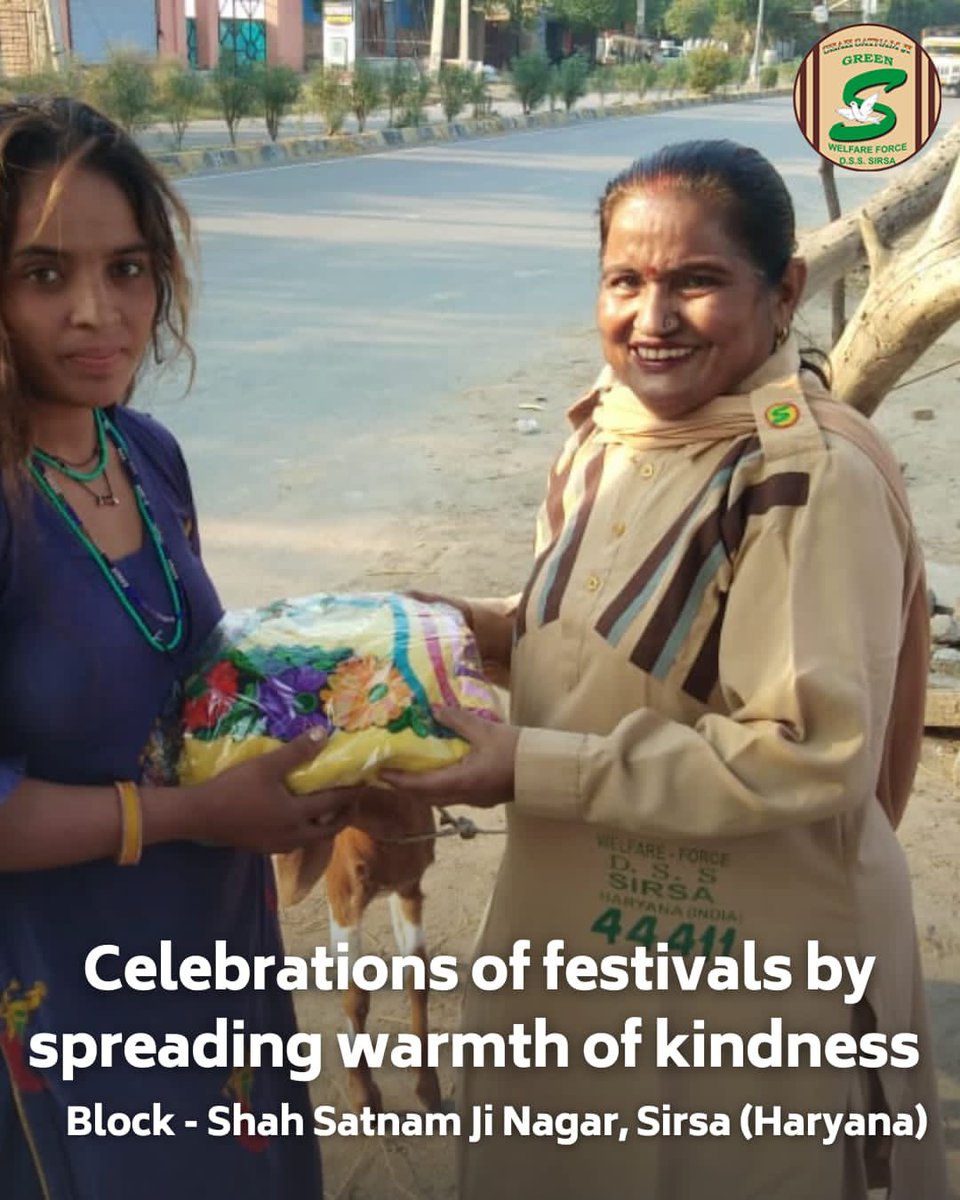 GreenSwelfares's tweet photo. Bringing the sweetness of festivities to Sirsa's slums, Shah Satnam Ji Green 'S' Welfare Force Wing volunteers distributed clothes and sweets, weaving threads of joy all around! Their kindness reminds us that the spirit of celebration knows no bounds. #FestiveVibes #SharingIsCaring #DeraSachaSauda