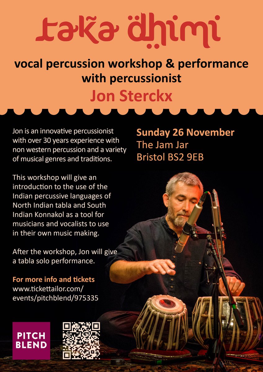 Vocal Percussion Workshop + Tabla Solo Performance 26th Nov, Bristol. Ticlets available for Workshop + Performance or for Performance only. tickettailor.com/events/pitchbl… #IndianMusic #BRISTOL #workshop #performance #Tabla #Konnakol #VocalPercussion #Pitchblend