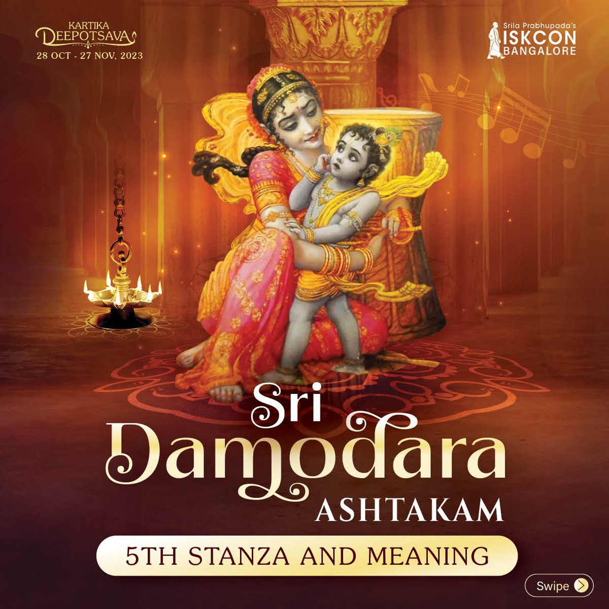 ISKCONBangalore's tweet photo. Today let's sing and reflect on the fifth verse of Damodarashtakam, which describes the enchanting features of Lord Damodara's lotus face.
#lightyourlifewithdevotion #kartikadeepotsava #deepotsava #deepotsavam #deeposav2023 #damodar #damodarkund #ISKCONBangalore #krishna #srikrishna #lordkrishna #radhakrishna #harekrishna #iskcon #iskcontemple #krishnaconsciousness #yoga #bhaktiyoga #meditation #chanting #spiritual #govardhan #Giriraj #Vrindavan