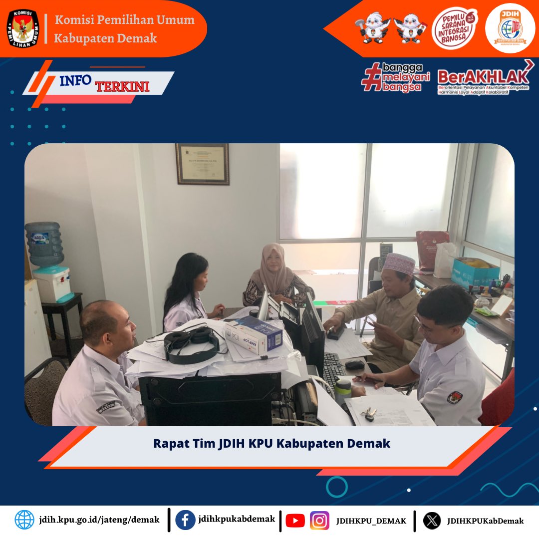 JDIHKPUKabDemak's tweet photo. Hai sobat jdih
Hari ini (16/11) Tim JDIH KPU Kabupaten Demak melaksanakan Rapat Internal yang membahas tentang materi konten JDIH yang akan diunggah minggu depan. https://t.co/f4tEDfXcMV