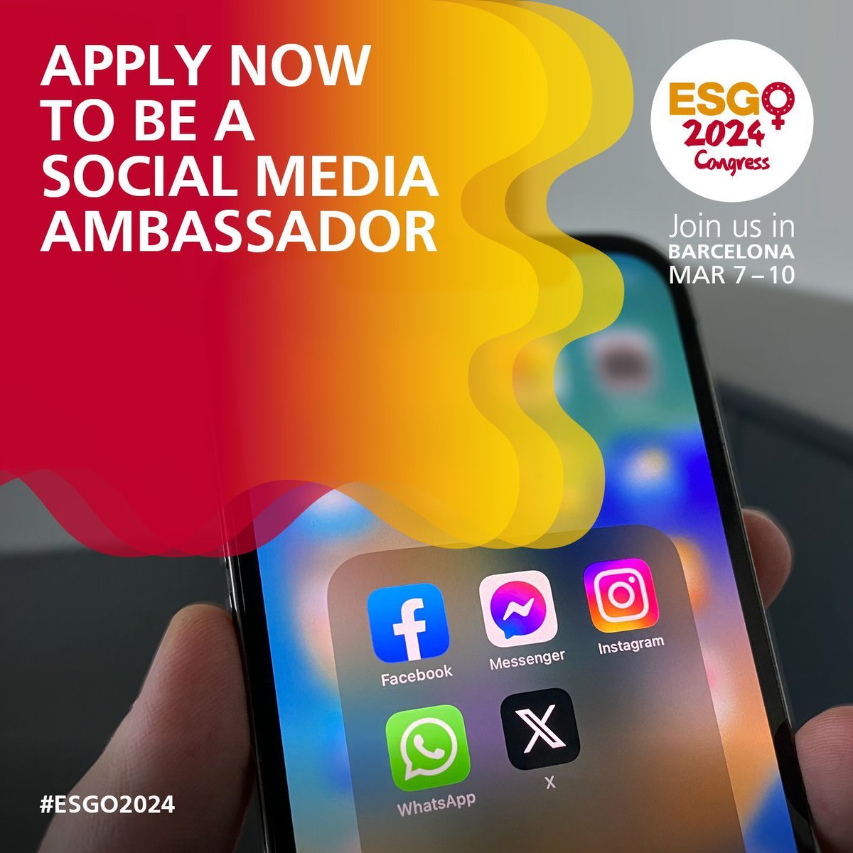 ESGO_society's tweet photo. Join us as a Social Media Ambassador for #ESGO2024! π
π Apply now: https://t.co/HU6mLL8ii2
@Oncoalert @ENYGO_official
#ESGO #gynonc #gynaeconology #oncology #ESGO2024 #gyneoncologist #gynecancers #Barcelona #oncoalert #congress #enygo #ESGOEngage #fightcancer #ESGOcongress https://t.co/oOZ6iIFChB