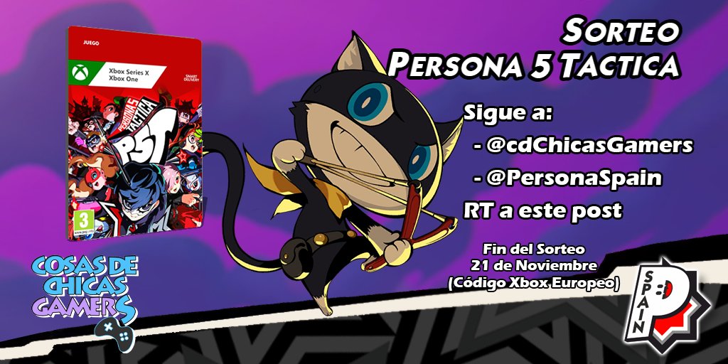 PersonaSpain's tweet photo. 🎁SORTEO PERSONA 5 TACTICA🎁
¡Una nueva oportunidad de ganar un #P5T! Sorteamos un código europeo de XBOX Series/XBOX One. 

Para participar:
✅Sigue a @cdChicasGamers 
✅Sigue a @PersonaSpain 
🔁RT a este post

Plazo: hasta el 21/11/23 a las 23:00. ¡Suerte!