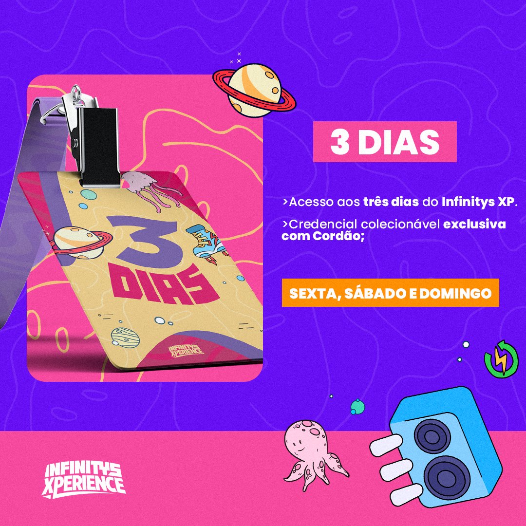 infinitysxp's tweet photo. Dá só uma nas nossas credenciais! 🤩

Já adquiriu a sua? 

#infinitysxp #mucamuriçoca #linhares #espiritosanto https://t.co/p5fKtTvdoj