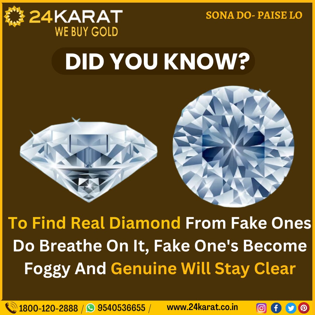 webuygoldsilver's tweet image. To Find Real Diamond From Fake Ones Do Breathe On It, Fake One's Become Foggy And Genuine Will Stay Clear

#DiamondKnowledge #GemsOfWisdom #ShineScience #JewelFacts #fact #GemstoneGyan #GemstoneWonders #facts #webuygold #24karatwebuygold