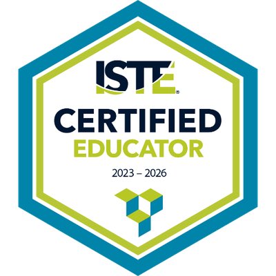 Excited to share my ISTE certification. Grateful for the opportunity and support from @INeLearn @KeepINLearning @MiddleburyComm1 @iste