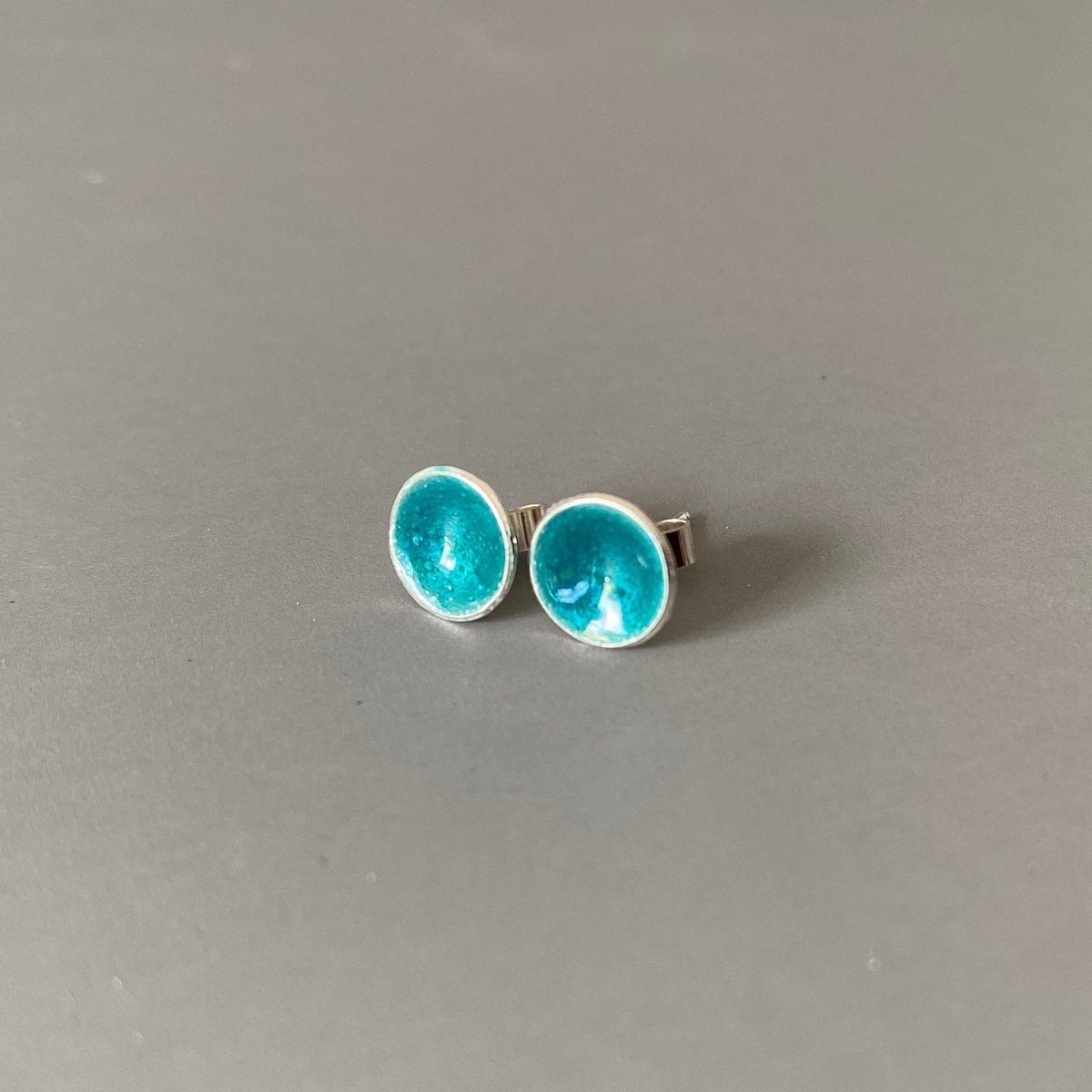 Small Turquoise Enamel and Sterling Silver Ear Studs, Cute Enamel Earrings tuppu.net/566aa349 #ShopIndie #Etsy #MaisyPlum #MHHSBD #UKCraftersHour #SilverPostEarrings