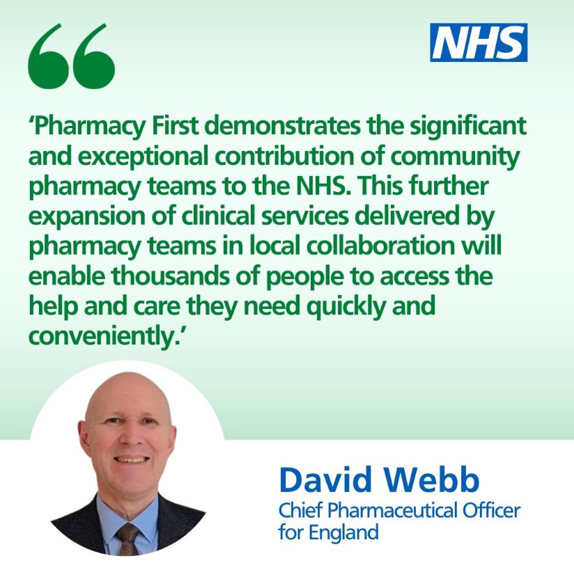 Pharmacy First’s seven new clinical pathways will enable pharmacists to offer advice to patients and supply NHS medicines, including some prescription-only medicines, to treat common health conditions. gov.uk/government/pub…