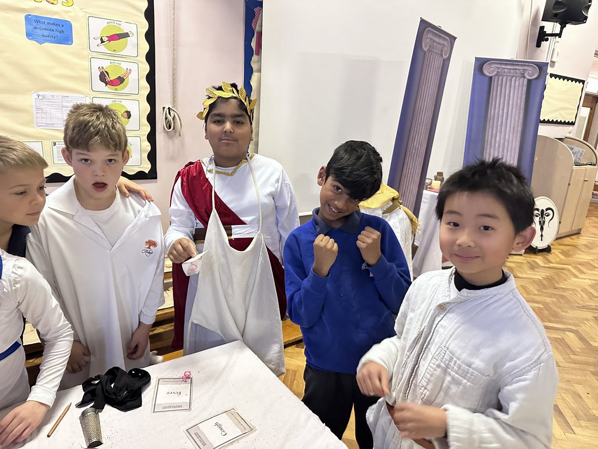 CrabtreeYr5's tweet photo. Y5 are enjoying their Greek day! 10 different Ancient Greek activities to choose from, the children choose which ones #democracy https://t.co/f74w4gh89l