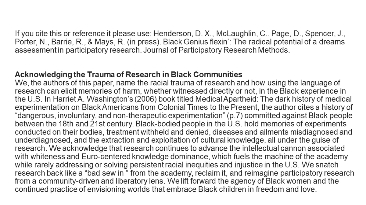 Calling on #researchers and scholars doing work with and in #BlackCommunities and other ethnically and racially marginalized communities. Are you willing to put a statement that acknowledges the trauma of research in your work? Here is how #BlackMommas did it