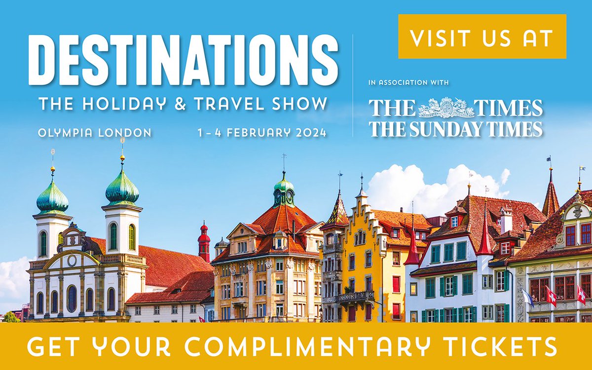 One_Traveller's tweet photo. Discover your next adventure!

Come and see us at Destinations: The Holiday &amp; Travel Show 2024 in London from 1st-4th February 2024, stand E104.

Get two complimentary tickets with code XLONE

Book your tickets today!

https://t.co/RVPGhZoiRY https://t.co/yTYw0WqbA2