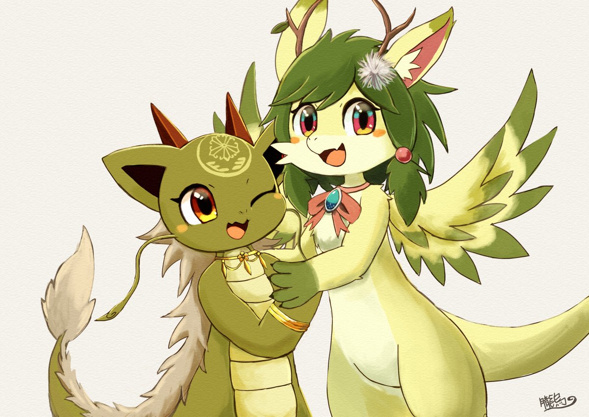 「からすりゅうとフラグランス抹茶カラー女の子ドラゴンs! 」|朧烏のイラスト