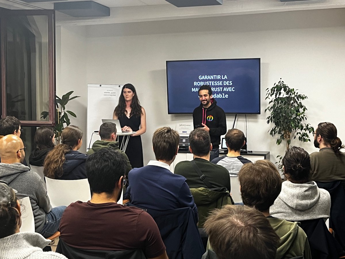 RustLille's tweet photo. En octobre, nous avons eu le plaisir d’accueillir @scrabsha à notre dernière session de #Rust in Lille.
Elle nous a présenté les meilleures façons d’aborder et de garantir la robustesse des macros 
Merci d’être passée, on espère te revoir bientôt ! #RustFrance https://t.co/xsgNGnAyhn