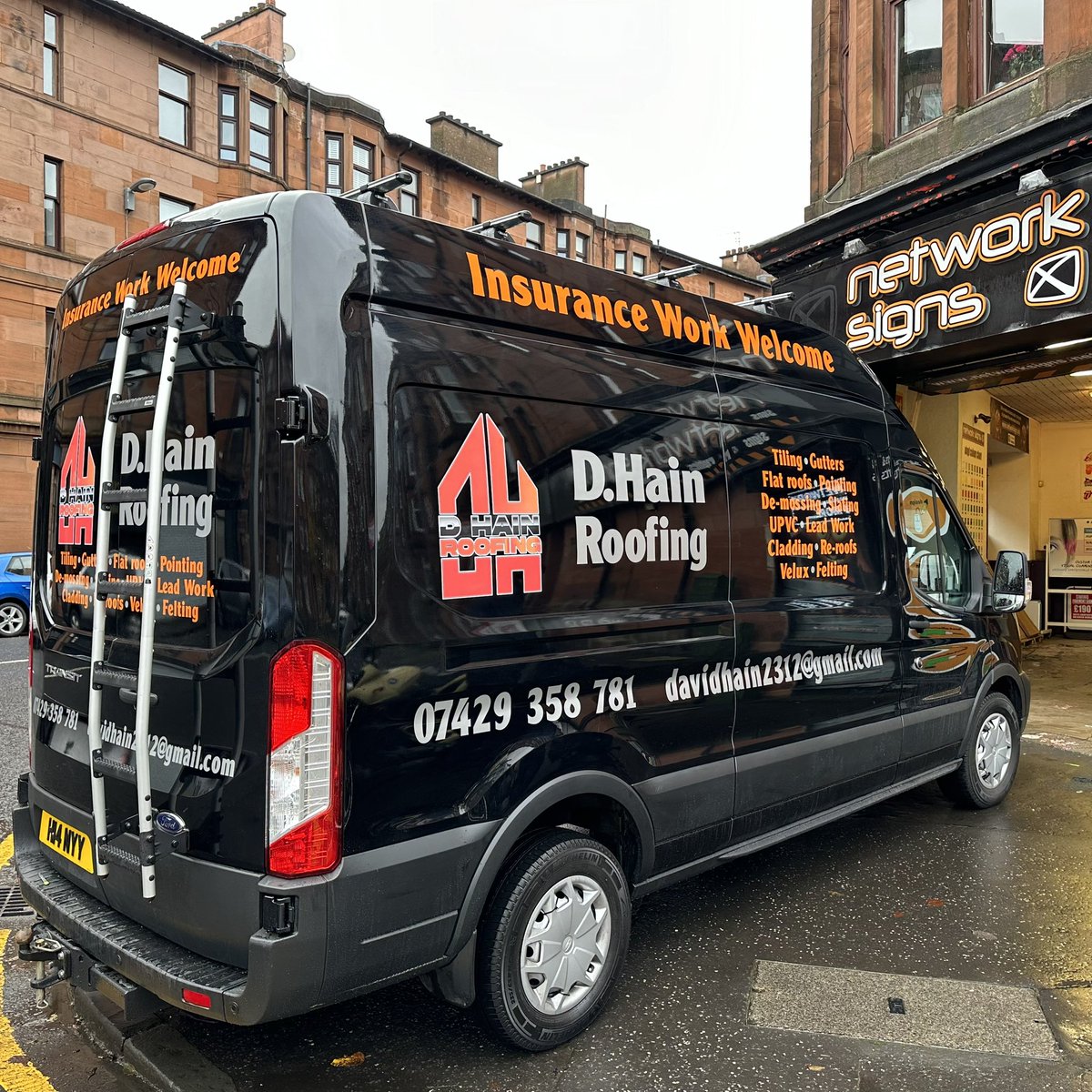 networksigns's tweet image. Van graphics installed earlier this week for D.Hain Roofing. Digi Printed logos &amp;amp; cut vinyl lettering 👌 #networksigns #vansignage