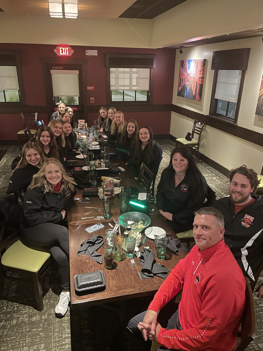 ShakoGirlsSwim's tweet photo. State Meet Week!  ♥️🐾🖤 GO SABERS
👏🏼 They are ready to compete!
State team dinner last night, warm ups at the U of M tonight, and prelims tomorrow https://t.co/VOGq8IoBWZ
