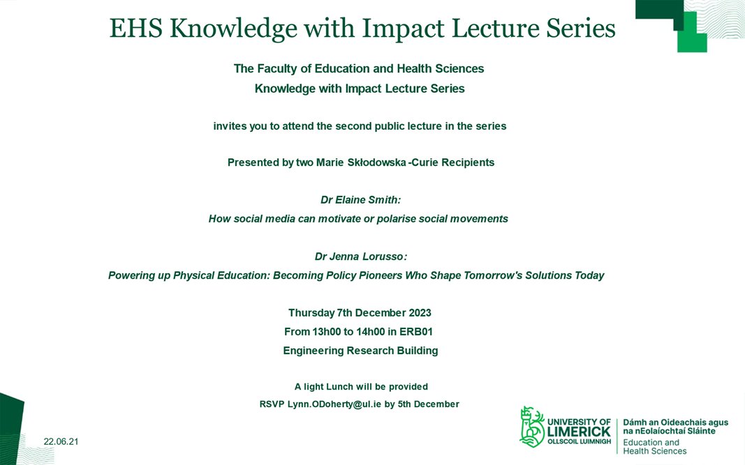 UL Psychology (@ulpsych) on Twitter photo UL Psychology and <a href="/DAFINET_ERC/">DynAmic FIxing in NETworks project</a> PostDoc <a href="/Elaine_Smith35/">Elaine Smith, PhD</a> will present at the <a href="/EHSFacultyAtUL/">Faculty of Education and Health Sciences</a> <a href="/EHS_Research/">EHS Research</a> Knowledge with Impact Lecture Series on December 7th at 1pm UL Psychology and <a href="/DAFINET_ERC/">DynAmic FIxing in NETworks project</a> PostDoc <a href="/Elaine_Smith35/">Elaine Smith, PhD</a> will present at the <a href="/EHSFacultyAtUL/">Faculty of Education and Health Sciences</a> <a href="/EHS_Research/">EHS Research</a> Knowledge with Impact Lecture Series on December 7th at 1pm
