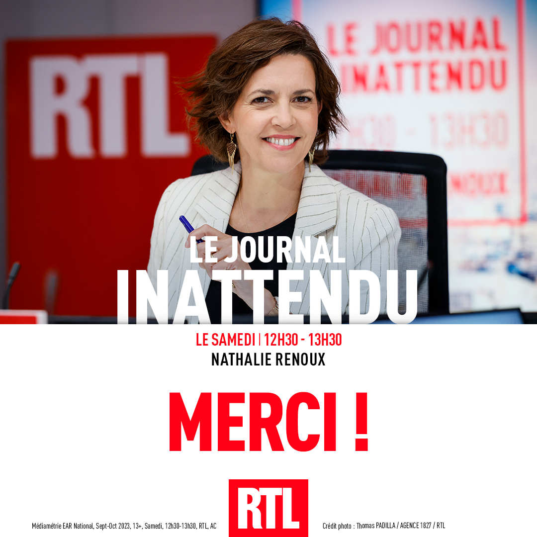 🎙🔴#AudiencesRadio MERCI ! 📈 Plus de 500K auditeurs tous les samedis pour Le journal inattendu de @NathalieRenoux sur @RTLFrance ! #Radio #Médiamétrie #LeJournalInattendu