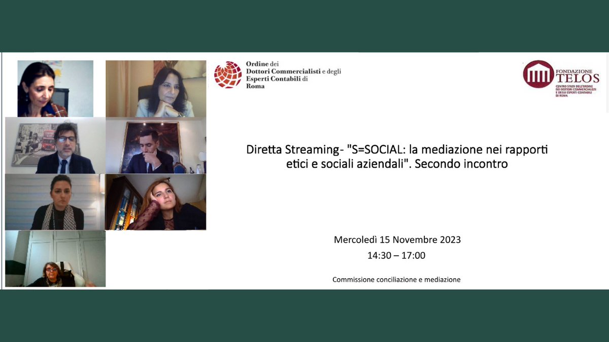 GFlegal_'s tweet photo. Avv.#CristinaGandolfi #mediatoreaziendale #GFLegal al #convegno "S=SOCIAL: La #mediazione nei rapporti etici e sociali aziendali" tenutosi ieri.
L'Avv.Gandolfi rivolge un sentito ringraziamento a @OdcecRoma commissione conciliazione e mediazione per l'invito
#mediazioneaziendale https://t.co/f0ey4aFagr