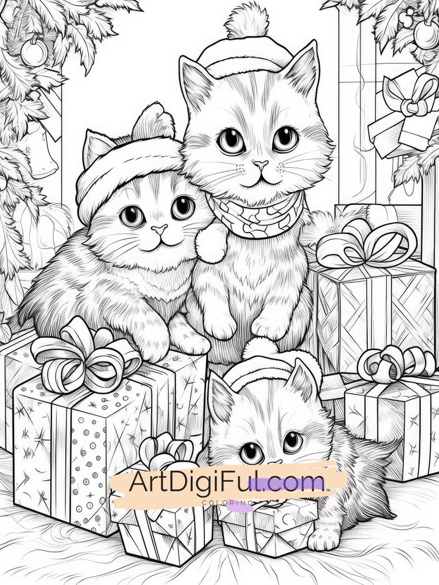 ArtdigifulAi's tweet photo. Get ready to add a splash of color to your Christmas with these purr-fectly festive designs. 🖍️✨ Perfect for cat lovers and coloring enthusiasts of all ages! 🐾❤️ Don't forget to share your colorful creations with us using #CatChristmasColoring and #FestiveFelines! https://t.co/7Apt3vtZ6F