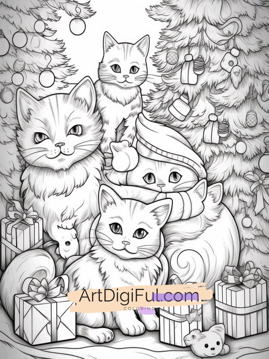 ArtdigifulAi's tweet photo. Get ready to add a splash of color to your Christmas with these purr-fectly festive designs. 🖍️✨ Perfect for cat lovers and coloring enthusiasts of all ages! 🐾❤️ Don't forget to share your colorful creations with us using #CatChristmasColoring and #FestiveFelines! https://t.co/7Apt3vtZ6F