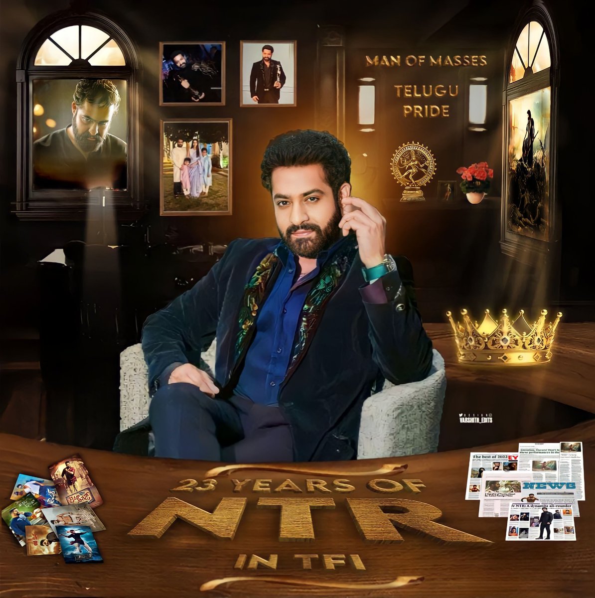 Koduri_526's tweet photo. Nandamuri Taraka Rama Rao, The Acting Volcano, who is entertaining the audience all over the world with his stellar performance completed 23 years of his film debut today.

Here are some of the edits from @tarak9999 fans celebrating #23GloriousYearsOfNTR 

#ManOfMassesNTR #Devara https://t.co/HjhaCZOdrc