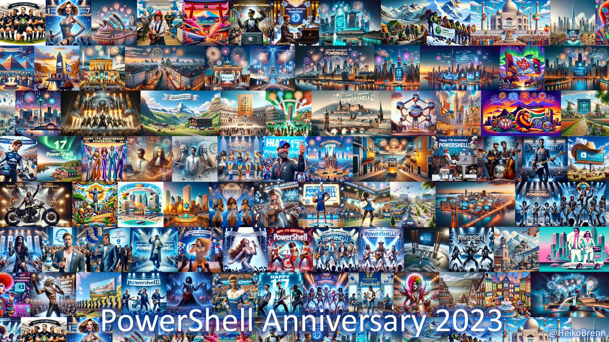 HeikoBrenn's tweet image. Summarizing the 17th PowerShell anniversary with a collection of DALL-E 3 created images 🙂.
#PowerShell #KeepOnScripting #17PowerShell