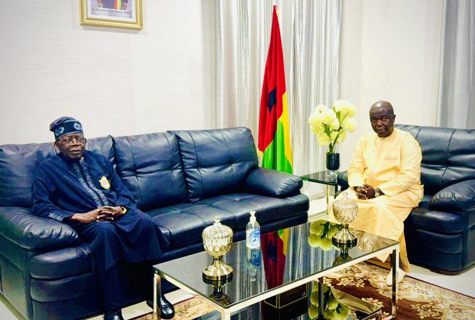 ReactivateNGR's tweet photo. Nigerian President, Bola Ahmed Tinubu @officialABAT is in Guinea-Bissau to mark the country's 50th Independence Anniversary &amp; Armed Forces Day.

Mr. Tinubu was received warmly by President Umaro Sissoco Embalo.
🇳🇬🇬🇼 https://t.co/2HNuMTGnb1
