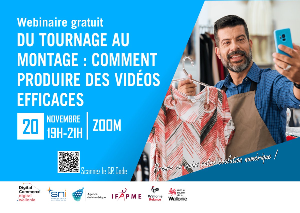 DIGITAL COMMERCE : Apprenez à concevoir vos propres vidéos grâce au webinaire “Du tournage au montage : comment produire des vidéos efficaces” ce lundi 20/11 à 19h sur Zoom ! 🎥
Infos et inscriptions ici ➡ ifapme.be/digitalcommerce