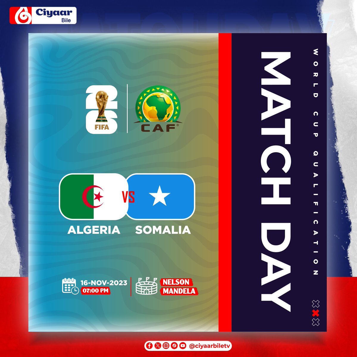 ciyaarbiletv's tweet photo. Kulanka maanta 
ALGERIA VS SOMALIA

Maxaad ku urajaynaysa qarankeena? https://t.co/UA5pH3OlWu