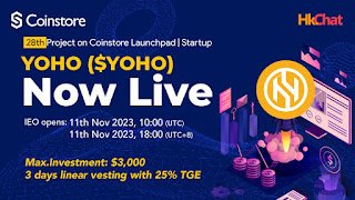 YOHO ($YOHO), a new project on Coinstore Startup, is already operational!
✅ Maximum amount invested: $3,000.
🔹Finish KYC2 to receive a subscription cap of 2,500 USDT.
👉tinyurl.com/4evdaapd

 👉bit.ly/4639q2V

#YOHO #Launchpad #Coinstore #Newlisting #IEO #Gems