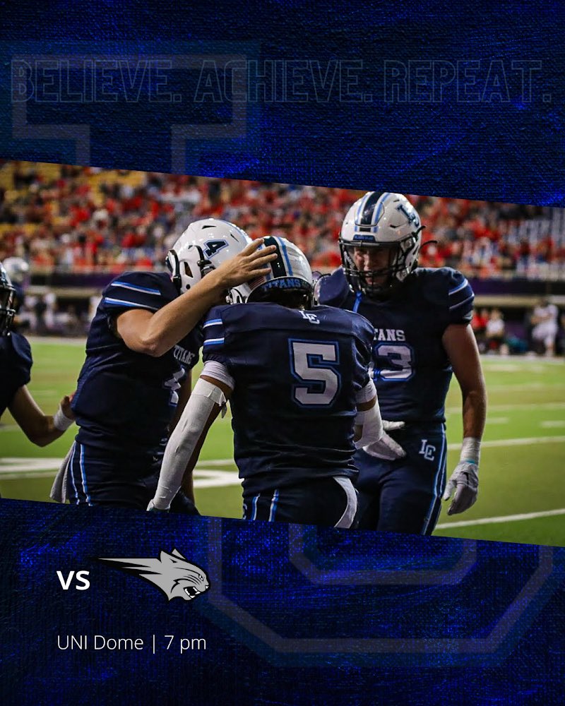 lc_ftbll's tweet photo. One game for the 🏆
🆚@football_wd
🏟 UNI Dome
🕓 7 pm
ℹ Ticket &amp; event info: https://t.co/Z4n6pKkqAq
🗞 @Bound_IA: https://t.co/5fGh88xp0l
📻 @kmasports &amp; @BluffsCountryIA
📺 💲 https://t.co/QhSyky2Hky 
#BelieveAchieveRepeat #LCTitans #iahsfb https://t.co/tRWKFwMyWh
