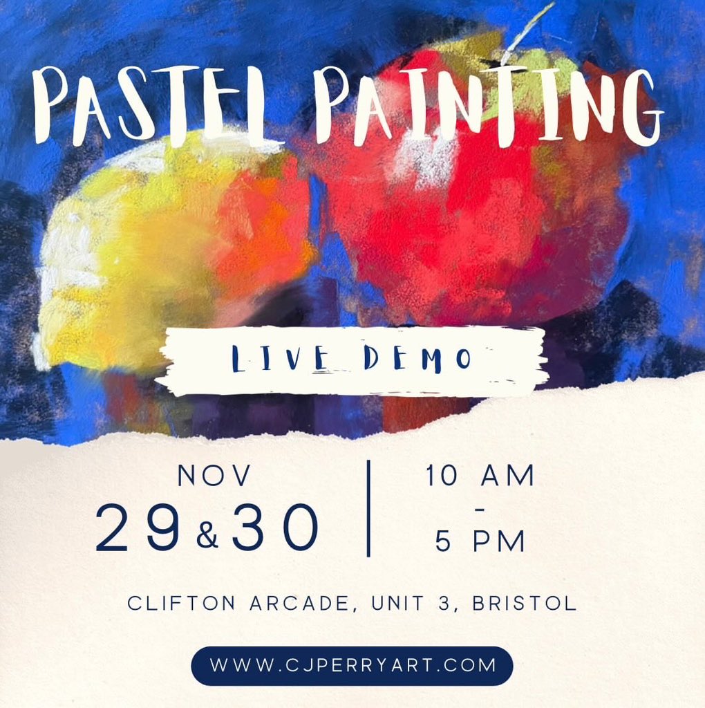 Join us for a captivating and free pastel painting live demo 🎨🖌️ Dates: Wed 29th and Thurs 30th Nov Times: Stop by anytime between 10am and 5pm either date Location: Chris Perry Studio & Gallery (unit 3, Clifton Arcade, Bristol) Watch talented local artist Chris Perry.. 🎨