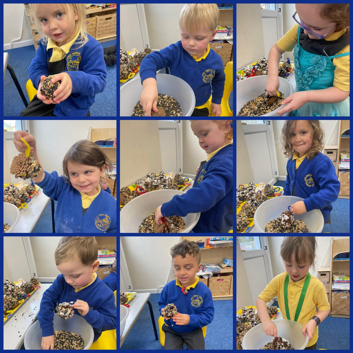 JamesBrindleyPS's tweet photo. On Tuesday, the nursery children made bird feeders. Today, we went for a walk around the school grounds to hang our bird feeders up.
#eyfs #nursery #percytheparkkeeper #onesnowynight #nickbutterworth #understandingtheworld #seasons https://t.co/s1dGwolEaS