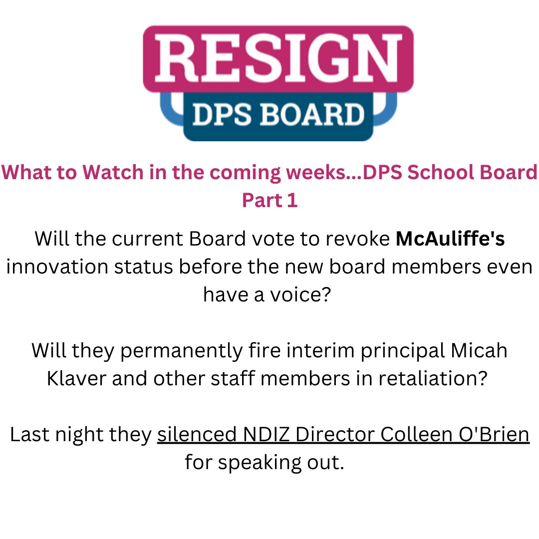 ResignDPS's tweet image. "What to watch for in the coming weeks" three-part series - 
Part 1 - The fate of McAuliffe.  Will the board shenanigans continue, or will our newly formed board bring some thoughtful leadership into the new year? hubs.la/Q0292BL10