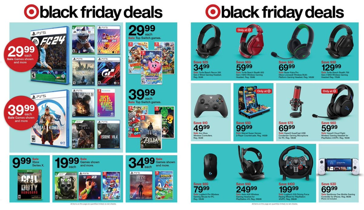 charlieINTEL's tweet image. Target Black Friday Deals: 

Xbox Series X w/ Diablo IV for $449 + $75 Gift Card
Xbox Series S w/ 3 Months of Game Pass for $249
PlayStation 5 Bundle w/ MWIII for $499 
Call of Duty: Modern Warfare II will be $20
Call of Duty: Vanguard will be $10 

sovrn.co/1o2xhf1