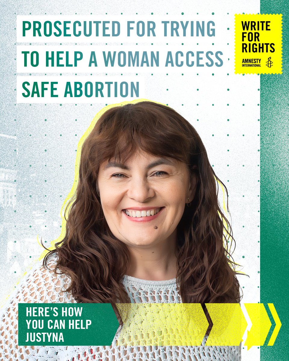 In Poland, Justyna Wydrzynska was convicted for helping a woman in an abusive relationship access a safe abortion. Sign the petition and urge the prosecutor general to ensure that her wrongful conviction is reversed. Take action now! #WriteforRights amnesty.ie/wfr-justyna-wy…