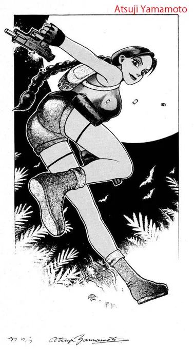 再掲『トゥームレイダー』のララ 1997年『コミッカーズ』誌で唐沢よしこ様と漫画の作画技術の連載をしていたころゲーム会社の許可をいただいて描いたものです(二枚目は確か自主没ヴァージョン)