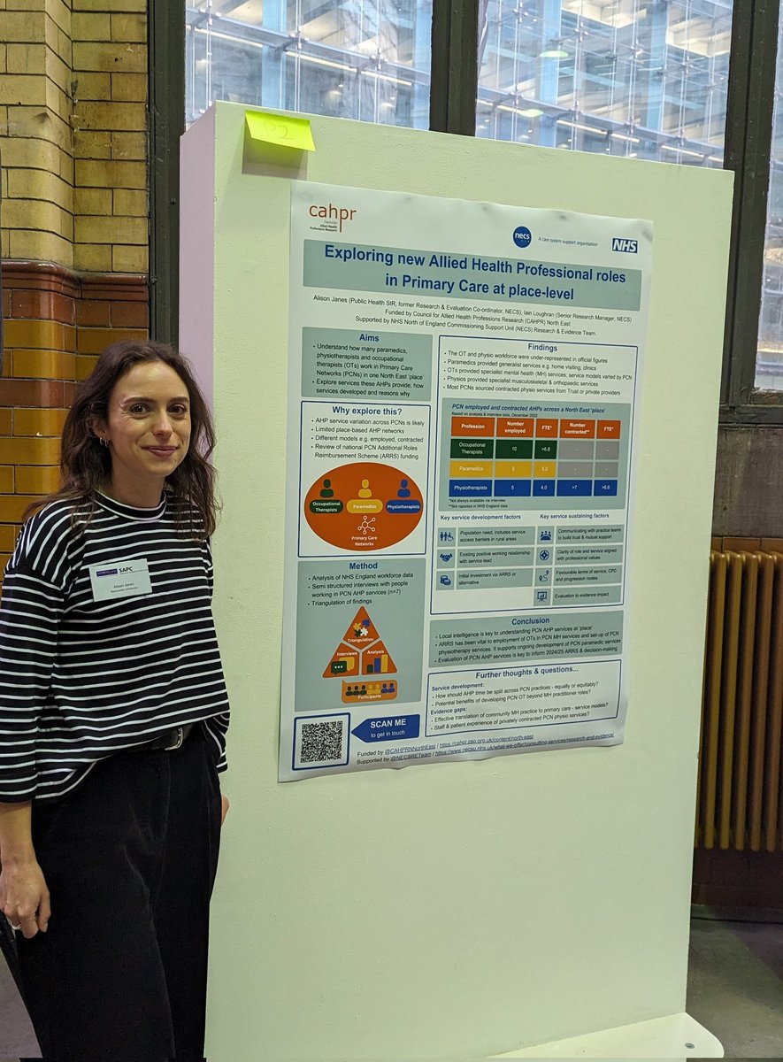 RidingHelen's tweet photo. Alison Janes' @kaleidoscopier excellent poster displayed in the Engine Hall at #SAPCNorth in Manchester. This project explored #OT #physio and #paramedic roles in #PCNs @CAHPRNNorthEast @necsREteam https://t.co/8Ef4ehtgxj