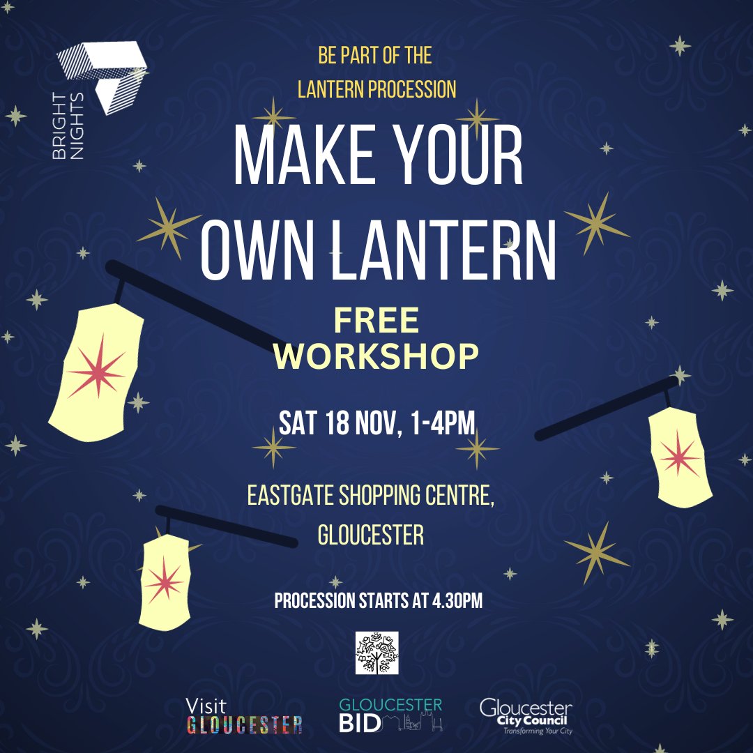 Would you like to be part of Gloucester's Lantern Procession this year? 🏮 Come along to our FREE Lantern Making Workshop this Saturday, between 1pm - 4pm at Eastgate Shopping Centre. Find out more here 👇 gloucesterbid.uk/event/lantern-… #believeingloucester #gloucester