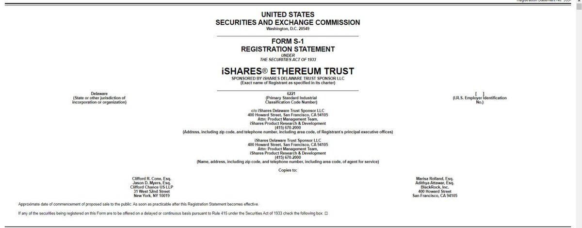 CRYPTO2879's tweet photo. 🔥 BlackRock filed an S-1 application for its spot Ethereum ETF with the SEC on November 15. An S-1 filing is a registration statement filed by a company with the SEC and is an important step in  listing process. https://t.co/S1PsVLnVgD