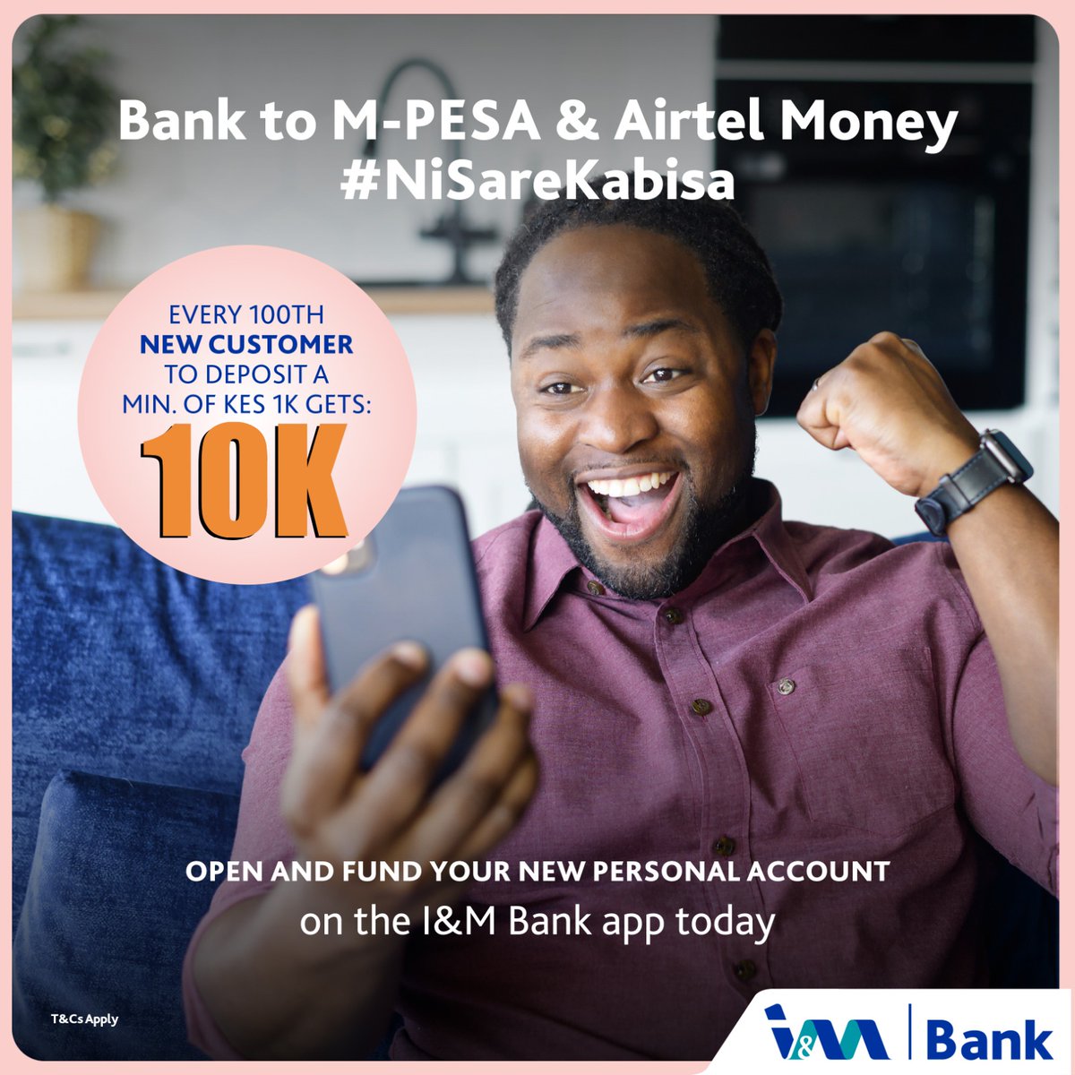 Be the 100th new customer to fund your account and secure a Ksh 10,000 bonus! Opening a new account has never been more rewarding. What's more? Bank to M-PESA and Airtel Money transfers are ZERO fees! 
Free Bank to Mpesa 
#NiSareKabisa