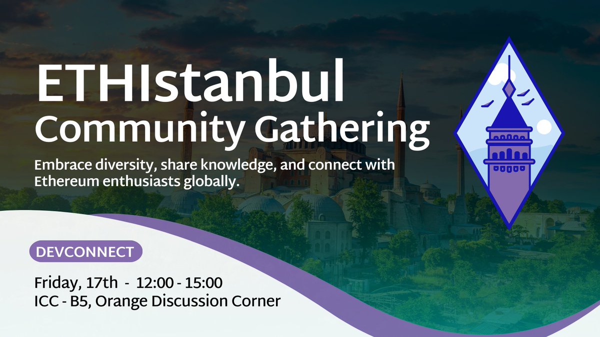 ETHIstanbul's tweet image. ETHIstanbul Community Gathering is happening on FRIDAY, 17th at ICC (B5 - Orange Discussion Corner) @EFDevconnect 

🚀 Join us for an incredible journey across Ethereum communities! 

🗓️ #ETHIstanbul Community Gathering with the #CommunityBridge concept is happening on Friday…