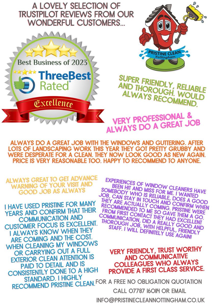 PristineCleanNo's tweet photo. Our customers are the best!  Check out some of the lovely reviews we have received in the last few weeks.  For a free quotation simply click here https://t.co/R4nYABlUJ9 https://t.co/ScAmgJEm18