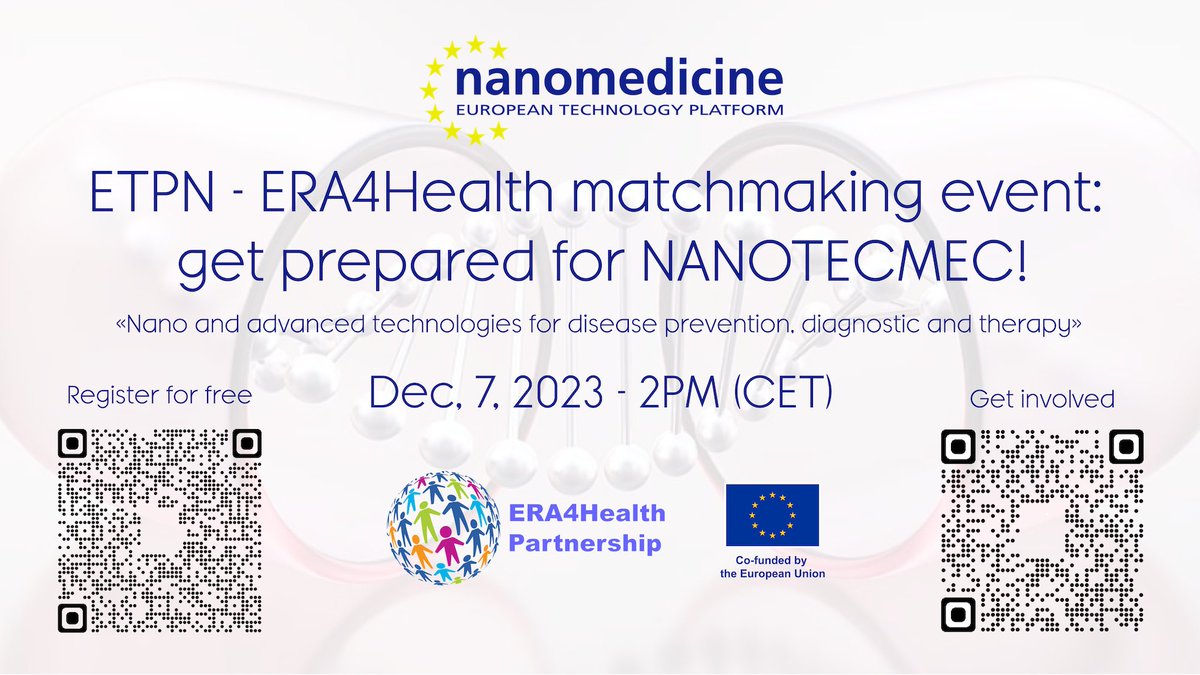 ETP Nanomedicine (@etpnanomedicine) on Twitter photo 🚀 Launching #NANOTECMEC_E4H call! Join #ETPN & <a href="/ERA4Health_EU/">ERA4Health_Partnership</a> at these KEY DATES 📅 Info Day: Nov. 21 🤝 Matchmaking: Dec. 7 ✍️ Register now!
➡️ etp-nanomedicine.eu/nanotecmec-mat…
Be part of Europe's #Nanomedicine transformation!
#EUfunded #Nanotechnology #ERA4Health #Funding 🚀 Launching #NANOTECMEC_E4H call! Join #ETPN & <a href="/ERA4Health_EU/">ERA4Health_Partnership</a> at these KEY DATES 📅 Info Day: Nov. 21 🤝 Matchmaking: Dec. 7 ✍️ Register now!
➡️ etp-nanomedicine.eu/nanotecmec-mat…
Be part of Europe's #Nanomedicine transformation!
#EUfunded #Nanotechnology #ERA4Health #Funding