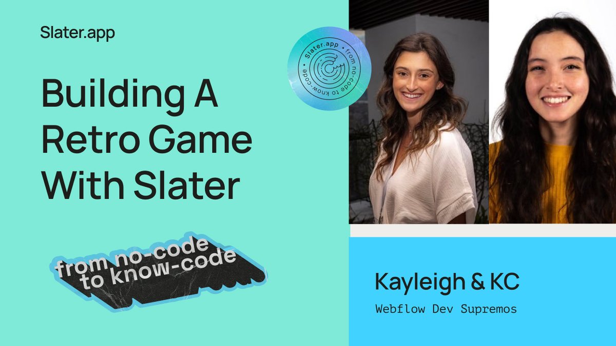 Slater_App's tweet photo. @kckatcreative and @_kaydf will be in the Spotlight Session tomorrow speaking about how they created a killer game for the @webflow X Slater competition.

We'll also be getting their thoughts on Slater as a tool and where they think changes could be made... 

Come tomorrow! https://t.co/06n3GOPC8h
