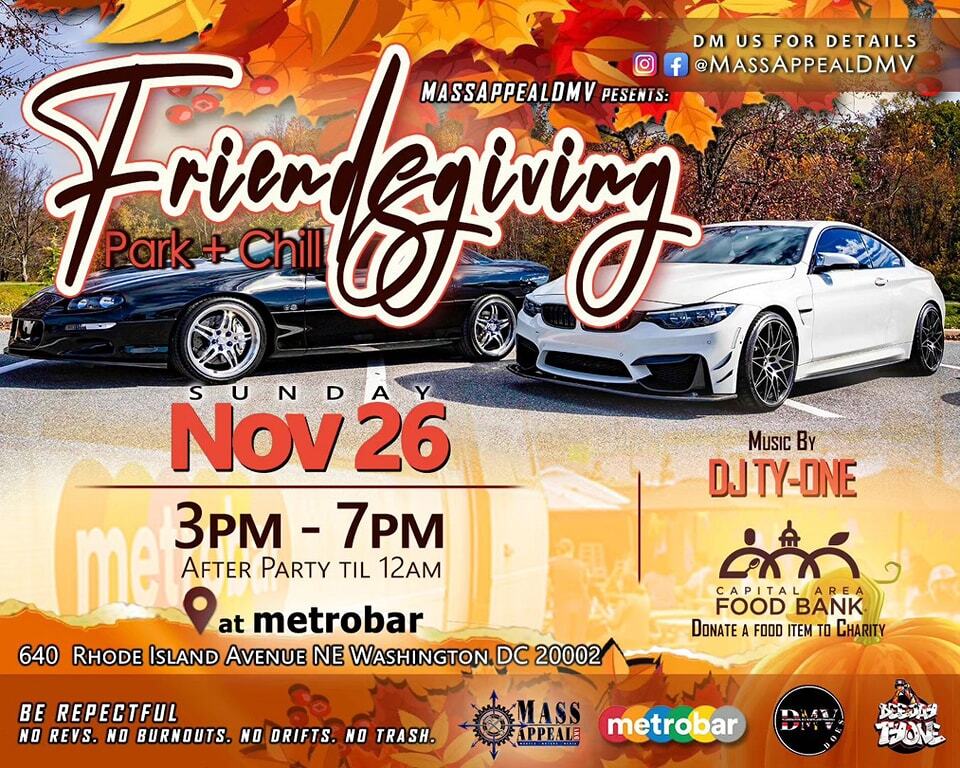 Time to come hangout and give back
Catch us Thanksgiving weekend @metrobardc as we give thanks to those in need. The @dmvdoes family will be on site with @capitalareafoodbank accepting canned and other non perishable items throughout the day!

In the parking lot next to @met…