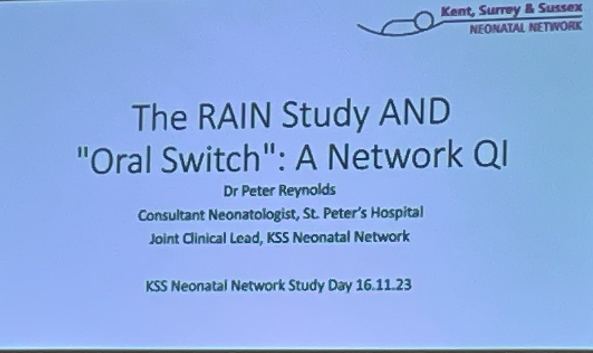 The last speaker of the morning is the KSS ODN Clincal Lead Consultant @neonataldoc (Dr Peter Reynolds) joining us virtually to present the benefits of the brilliant “RAIN” Study. #TheNeonatalJourneyKSS #RainTrial #QI