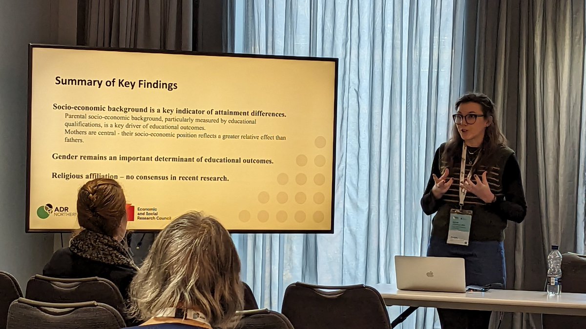 Dr @Erin_Early_ presents findings on the disparity of educational attainment in NI, looking at the role of socio-demographic and school-level factors on GCSE attainment 

@QUBSSESW #ADRConf23 #education