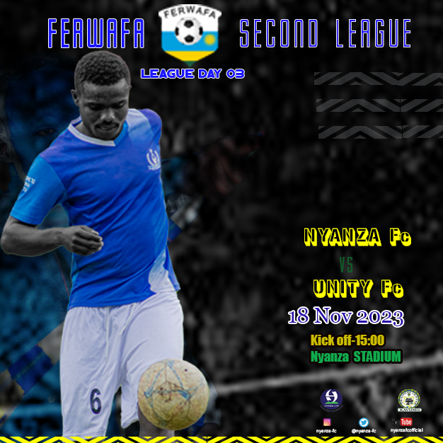 Nyanza_FC's tweet photo. Ntitwicwe n’irungu muri iyi #Weekend. Tubatumiye mu mukino wa Shampiyona uzahuza #NyanzaFC na
#UnityFC kuri uyu wa 18-11-2023 kuri #NYANZASTADIUM #15h00
turikumwe na #LENIMAHOTELNYANZA
#KAVUMUTSS
#NYANZAYACU|#IBYISHIMOBYACU https://t.co/VtB1dSRADQ