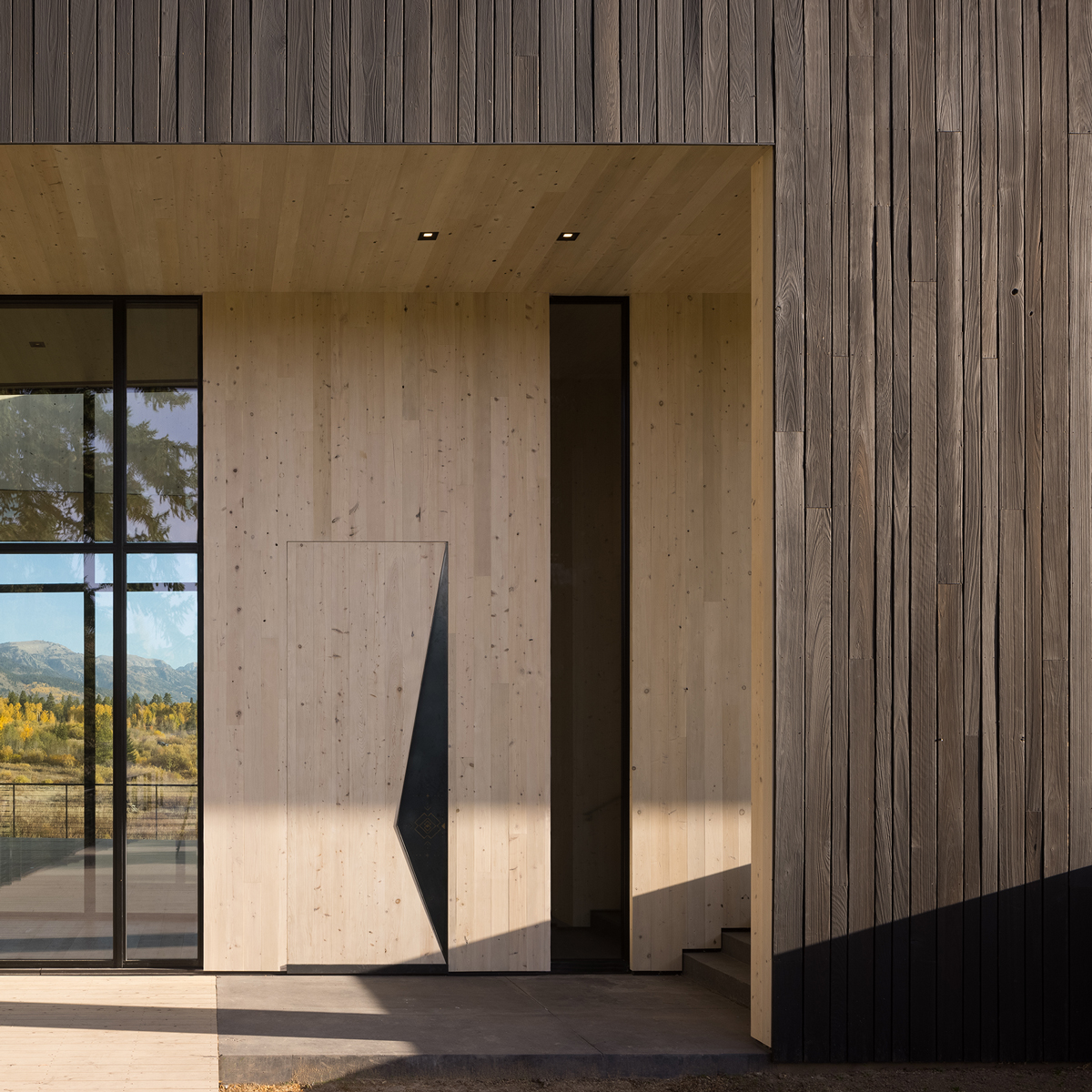 In the heart of Wilson, Wyoming, the ShineMaker Residence features reSAWN TIMBER co. MONOGATARI 2.0 Shou Sugi Ban charred Cypress. 
+
Architect: CLB Architects 
Photography: Krafty Photos